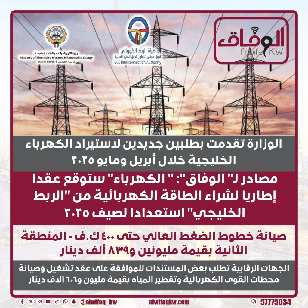4200de28-0492-452e-ac8a-2ece0014a9fc - جريدة الوفاق الالكترونية الكهرباء" ستوقع عقدا لشراء الطاقة الكهربائية من "الربط الخليجي" استعدادا لصيف 2025